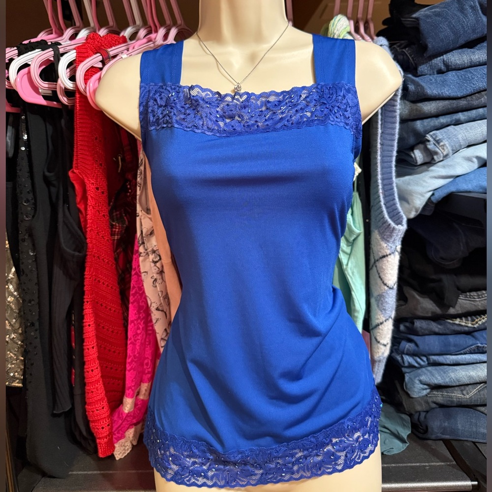 Y2K Blue Lace Trim Women's Tank